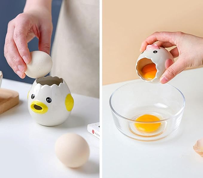 Cute Egg Separator, Ceramics Vomiting Chicken Egg Yolk White Separator, Practical Household Small Egg Filter Splitter, Kitchen Gadget Baking Assistant Tool, Dishwasher Safe (Yellow)