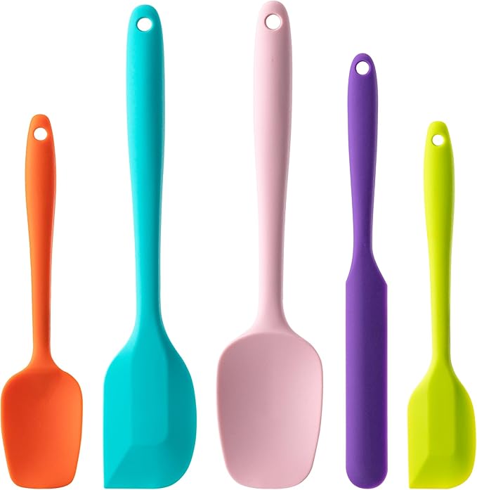 Silicone Spatula Set, 5 Piece Food Grade Rubber Spatulas for Baking, Cooking, and Mixing High Heat Resistant Non Stick Dishwasher Safe BPA-Free (Multicolor)