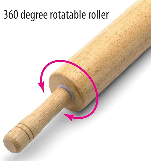 Classic Wood Rolling Pin, 18-Inch Hardwood Dough Roller for Baking Pizza, Pies, Pastry and Cookies, Ergonomic Handles, Kitchen Essential