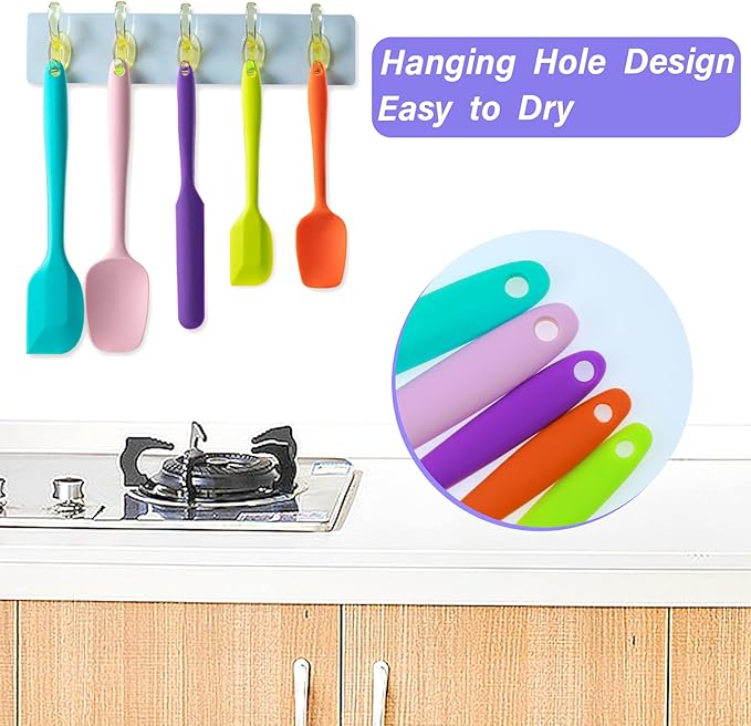 Silicone Spatula Set, 5 Piece Food Grade Rubber Spatulas for Baking, Cooking, and Mixing High Heat Resistant Non Stick Dishwasher Safe BPA-Free (Multicolor)